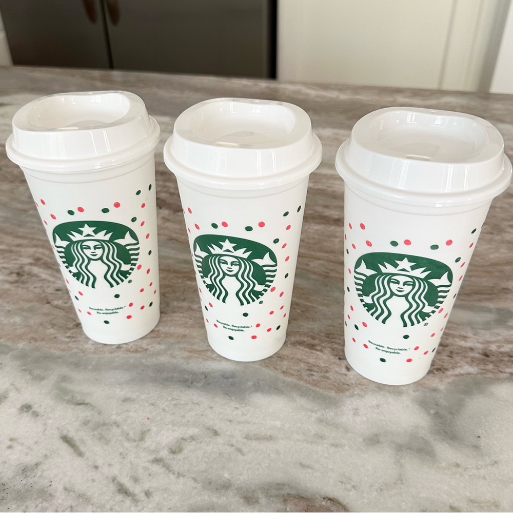Set of 3 Starbucks Limited Edition Polka Dot Reusable Travel Coffee Cups